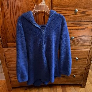 Amazon, dark blue, fuzzy romper